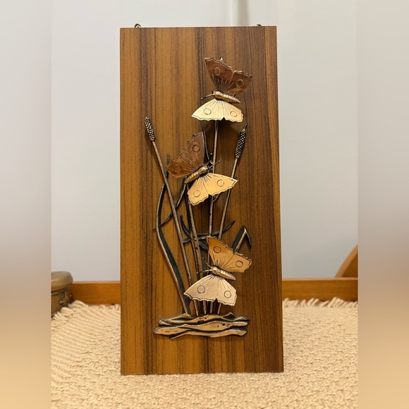 Other - 🦋2 For $50🦋 Mid-Century Vintage Wooden Wall Art with Copper Butterflies